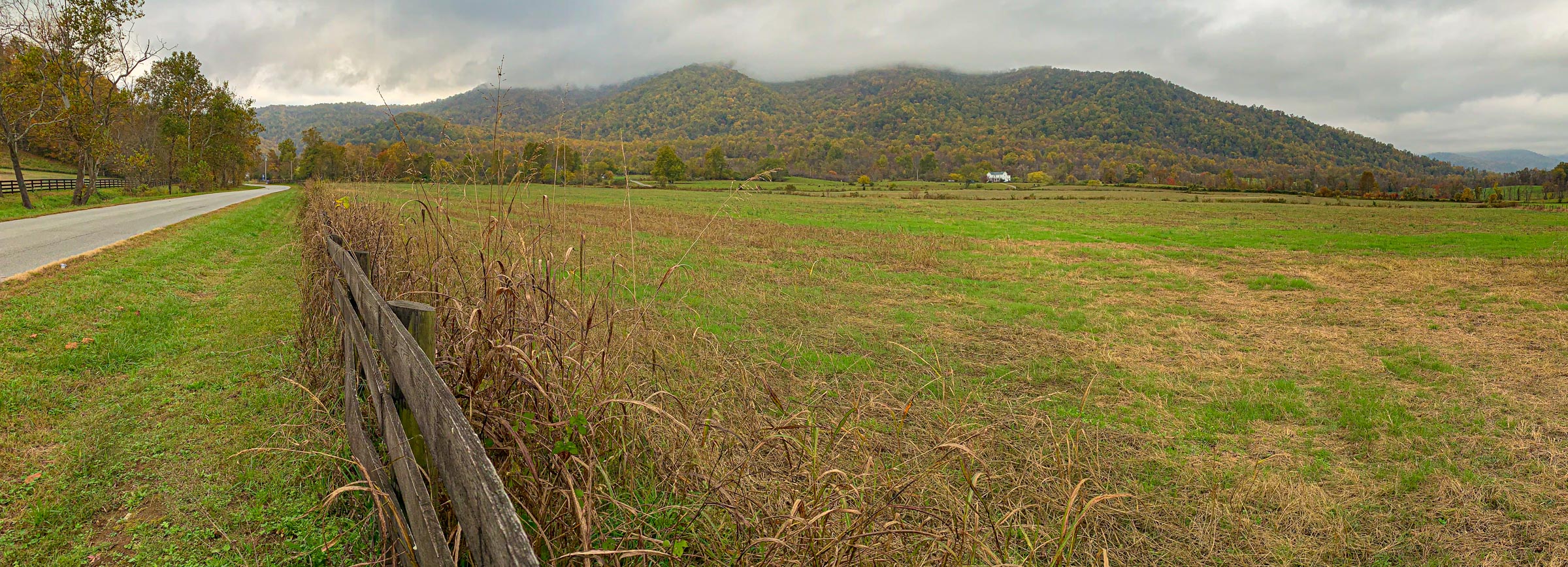 Doubletop Mountain shrouded in clouds from Quaker Run Road